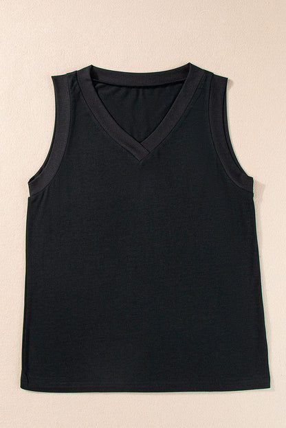 Essential Black Ribbed V Neck Tank Top