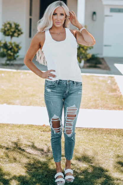 Essential White Scoop Neck Sleeveless Tank Top