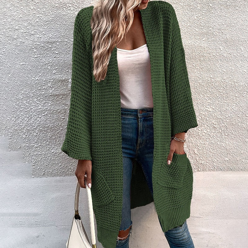 Women's Cardigan Sweater Jumper Chunky Knit Tunic Pocket Knitted Pure Color Open Front Stylish Casual Holiday Going out Winter Fall Green Pink S M L / Long Sleeve / Regular Fit