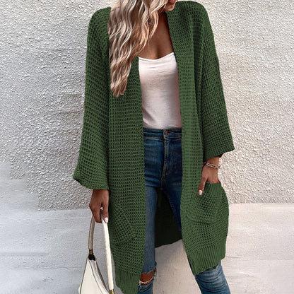Women's Cardigan Sweater Jumper Chunky Knit Tunic Pocket Knitted Pure Color Open Front Stylish Casual Holiday Going out Winter Fall Green Pink S M L / Long Sleeve / Regular Fit