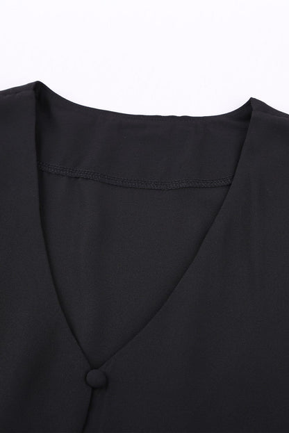 Eternal Black Tie-Front Ruffle Sleeve Blouse