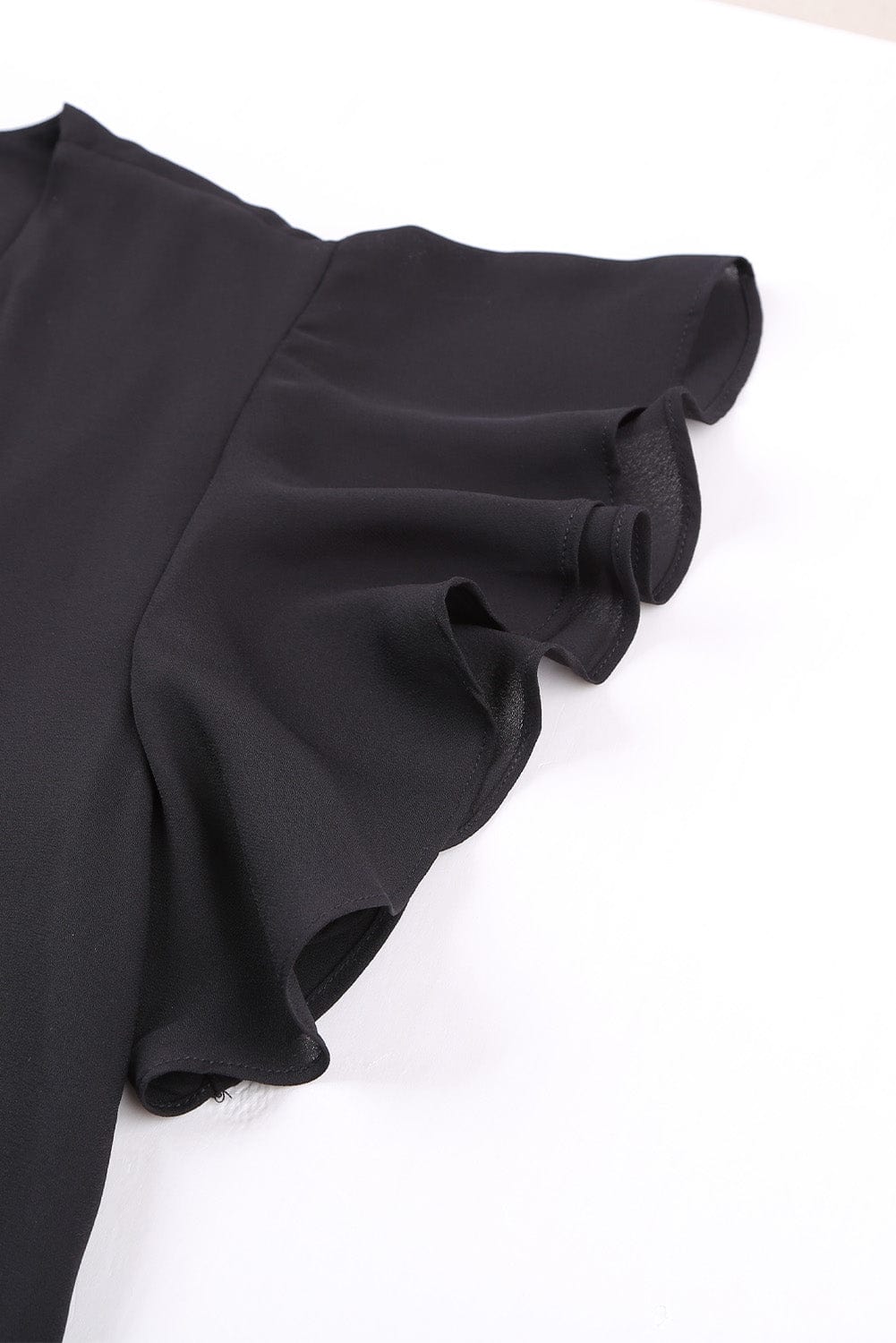 Eternal Black Tie-Front Ruffle Sleeve Blouse