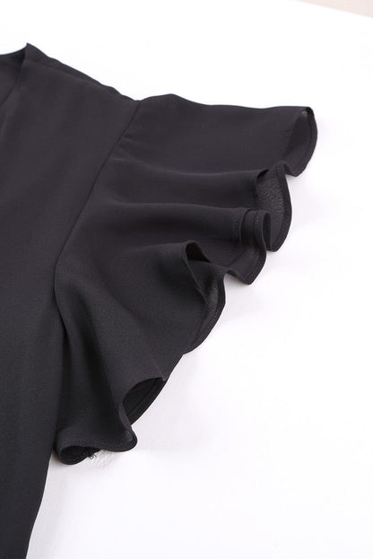 Eternal Black Tie-Front Ruffle Sleeve Blouse