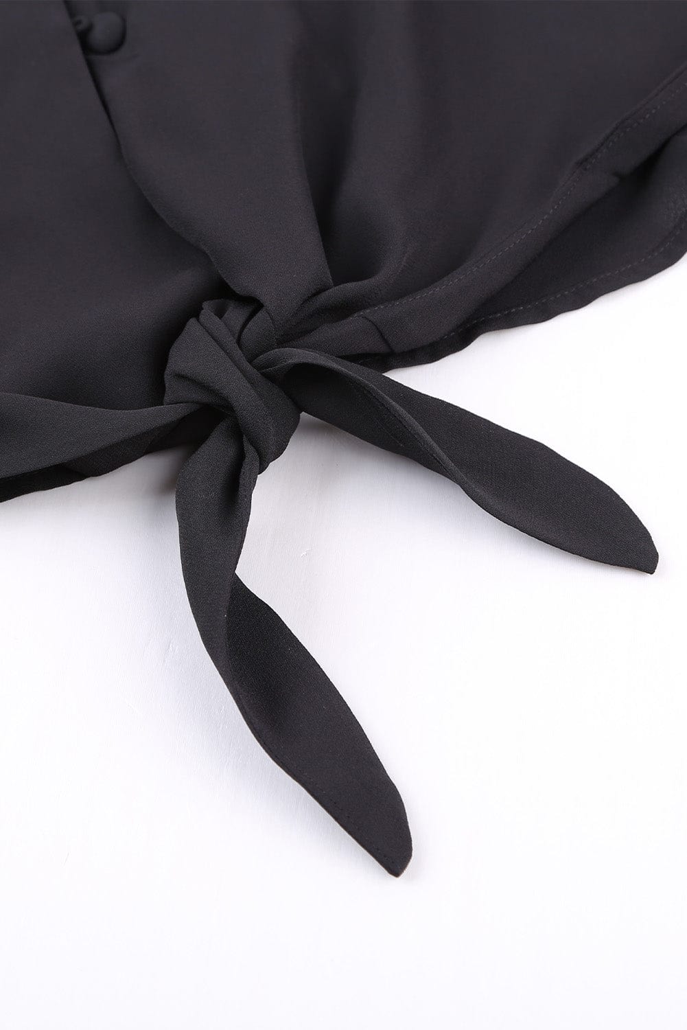 Eternal Black Tie-Front Ruffle Sleeve Blouse