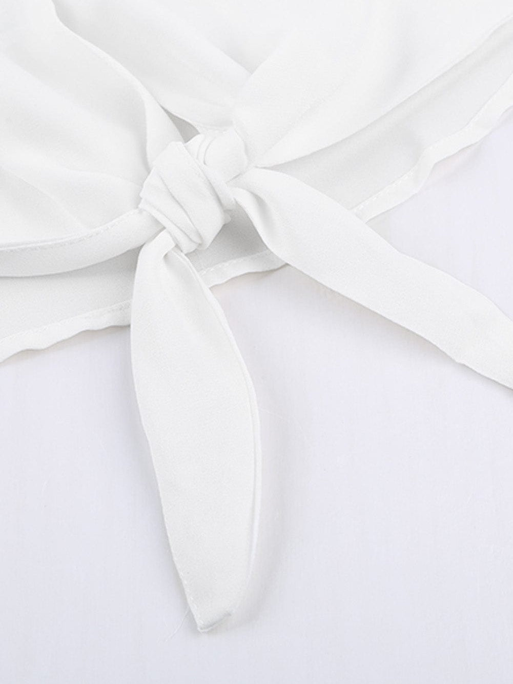 Eternal White Button-Up Tie Top with Ruffle Sleeves