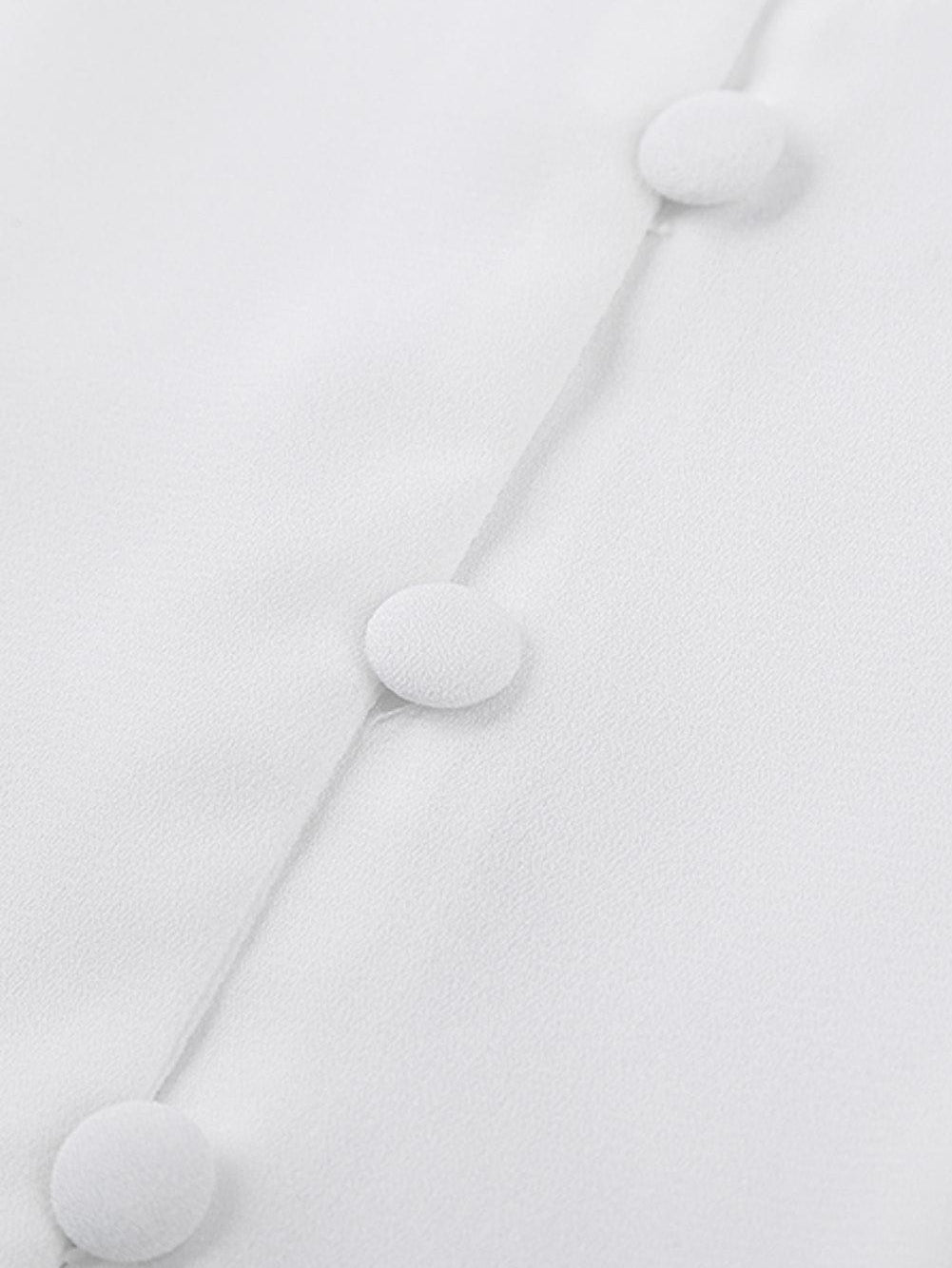 Eternal White Button-Up Tie Top with Ruffle Sleeves