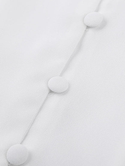 Eternal White Button-Up Tie Top with Ruffle Sleeves