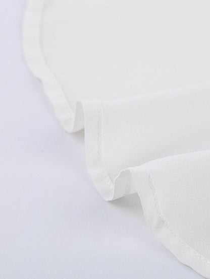 Eternal White Button-Up Tie Top with Ruffle Sleeves