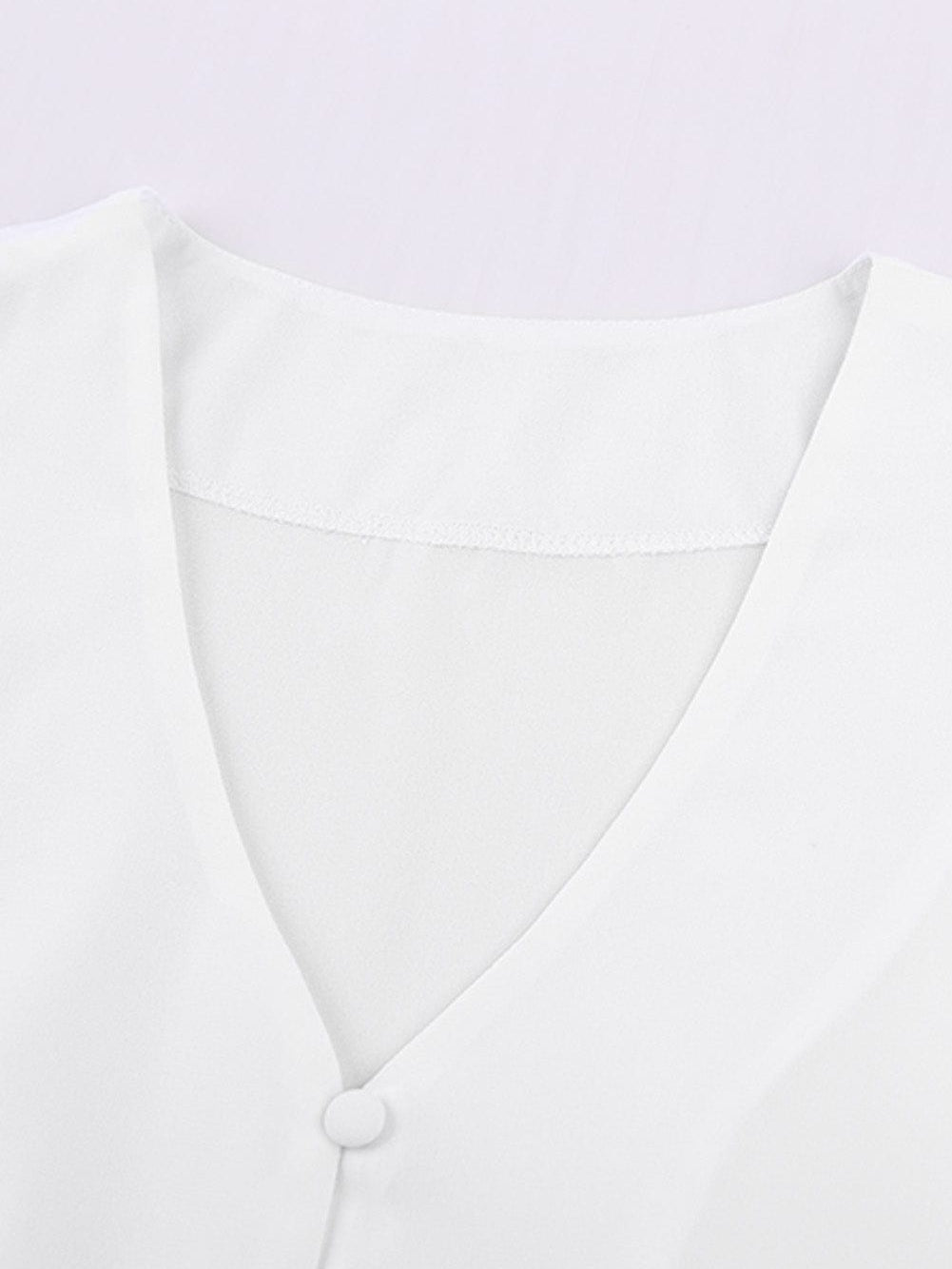 Eternal White Button-Up Tie Top with Ruffle Sleeves