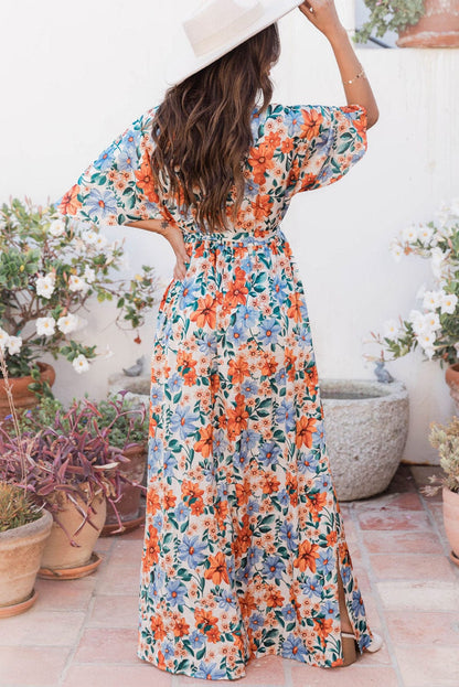 Ethereal Sky Blue Floral Wrap Maxi Dress
