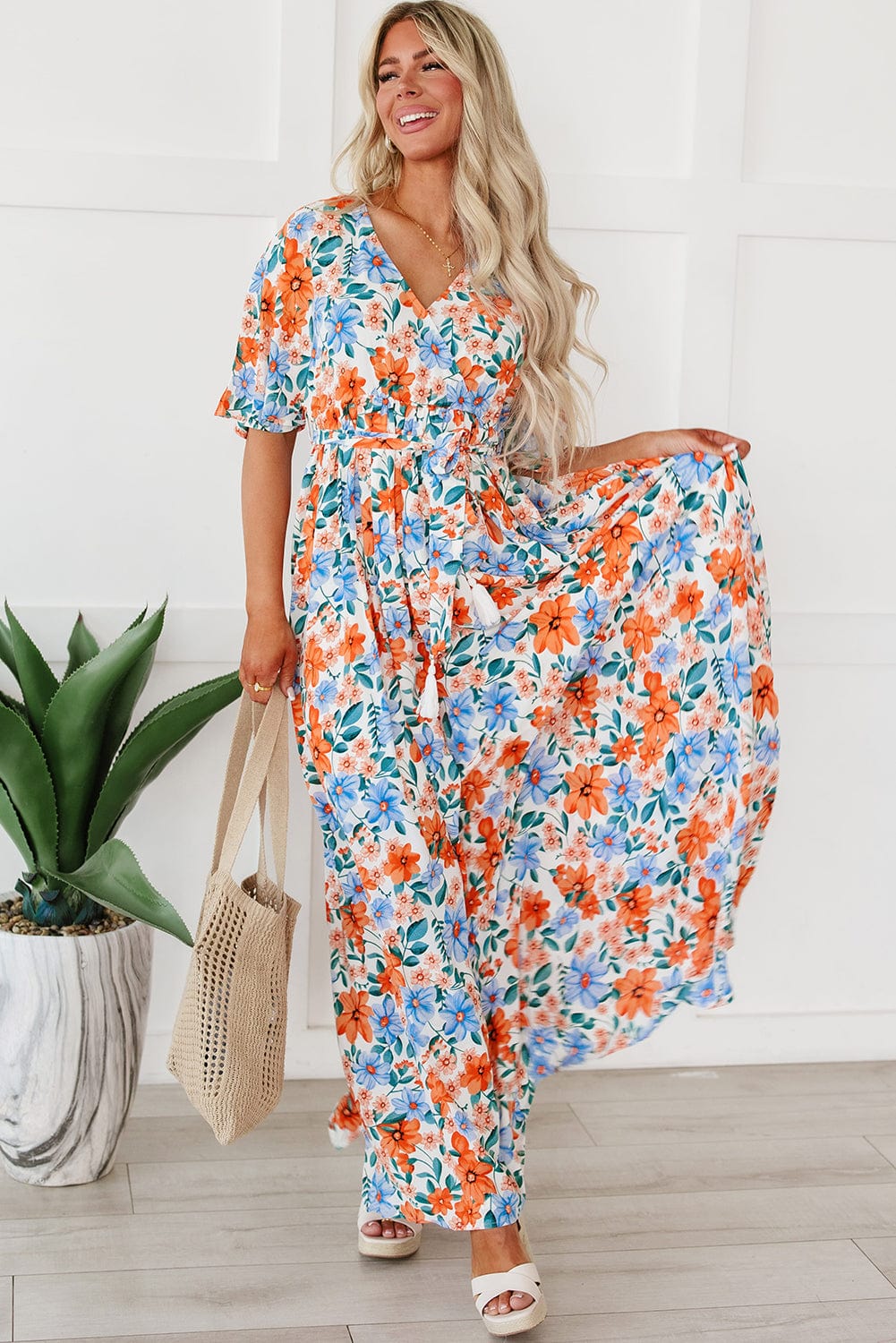 Ethereal Sky Blue Floral Wrap Maxi Dress