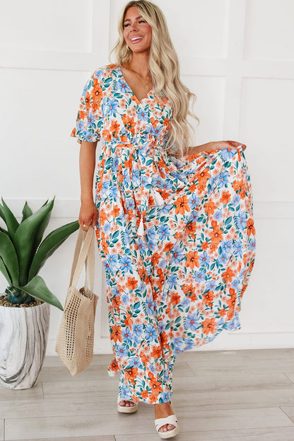Ethereal Sky Blue Floral Wrap Maxi Dress