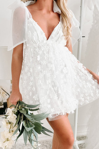 Ethereal White Lace Bridal Gown with Floral Appliques