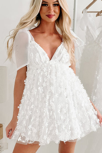 Ethereal White Lace Bridal Gown with Floral Appliques