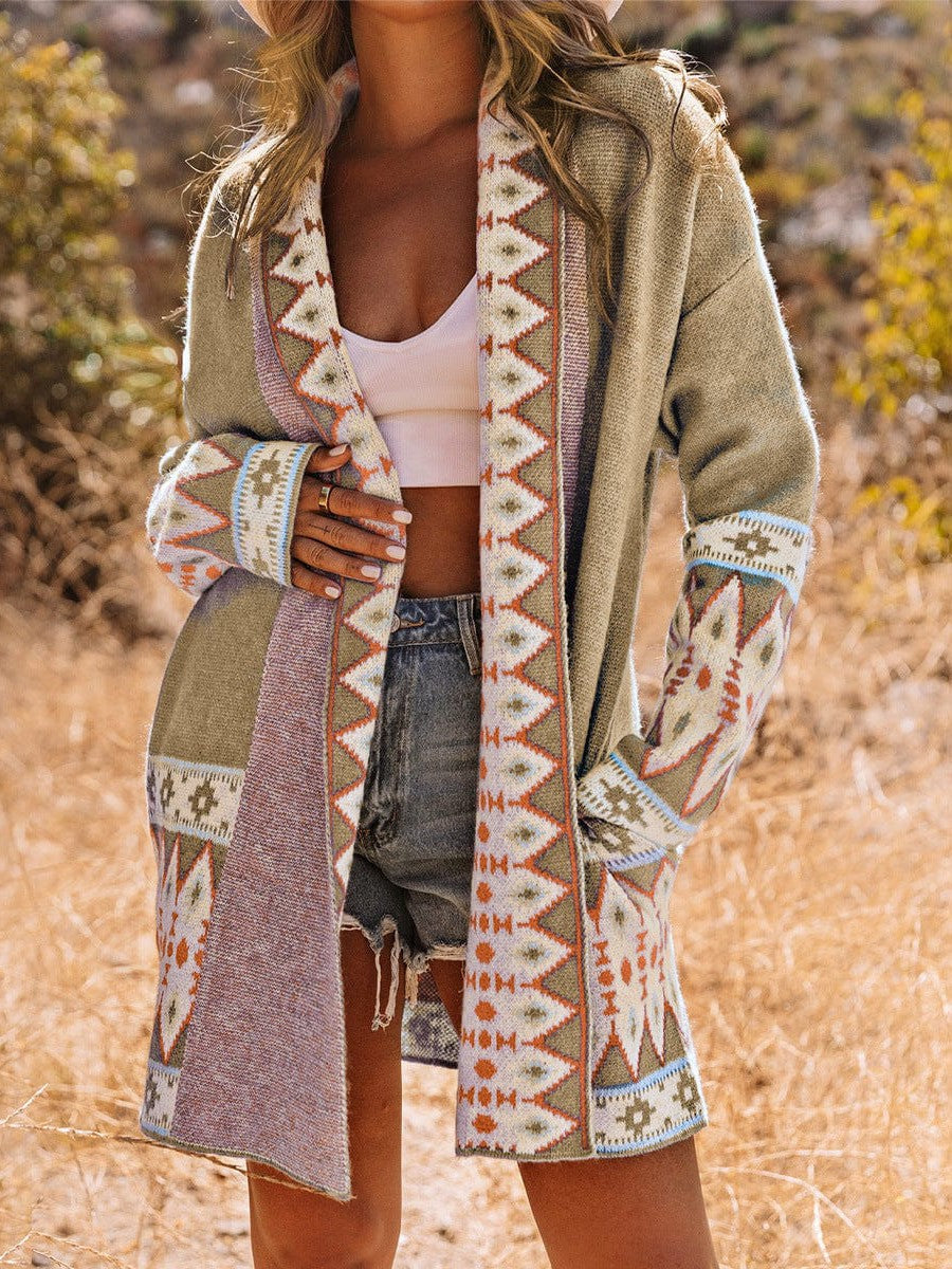 Ethnic Style Geometric Print Knit Cardigan for Street Chic Women