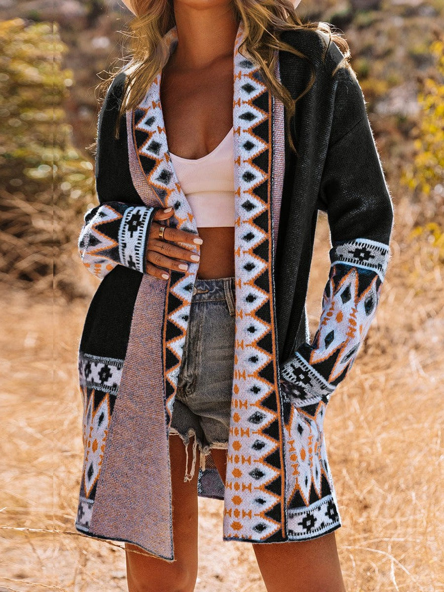 Ethnic Style Geometric Print Knit Cardigan for Street Chic Women