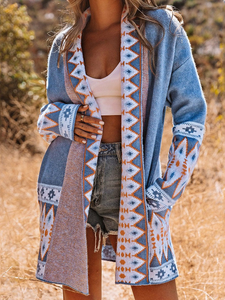 Ethnic Style Geometric Print Knit Cardigan for Street Chic Women