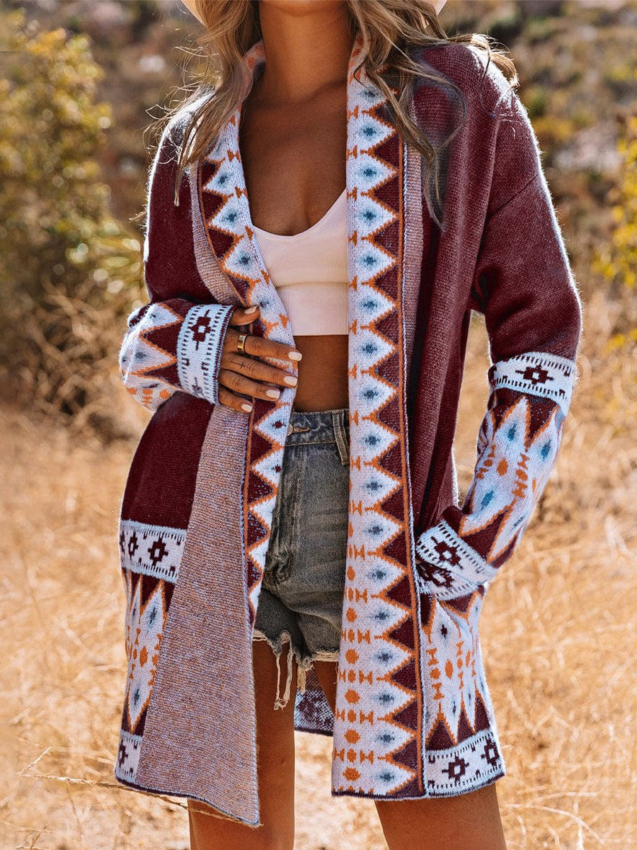 Ethnic Style Geometric Print Knit Cardigan for Street Chic Women