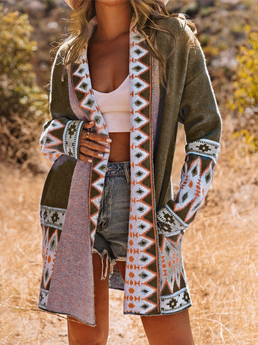 Ethnic Style Geometric Print Knit Cardigan for Street Chic Women
