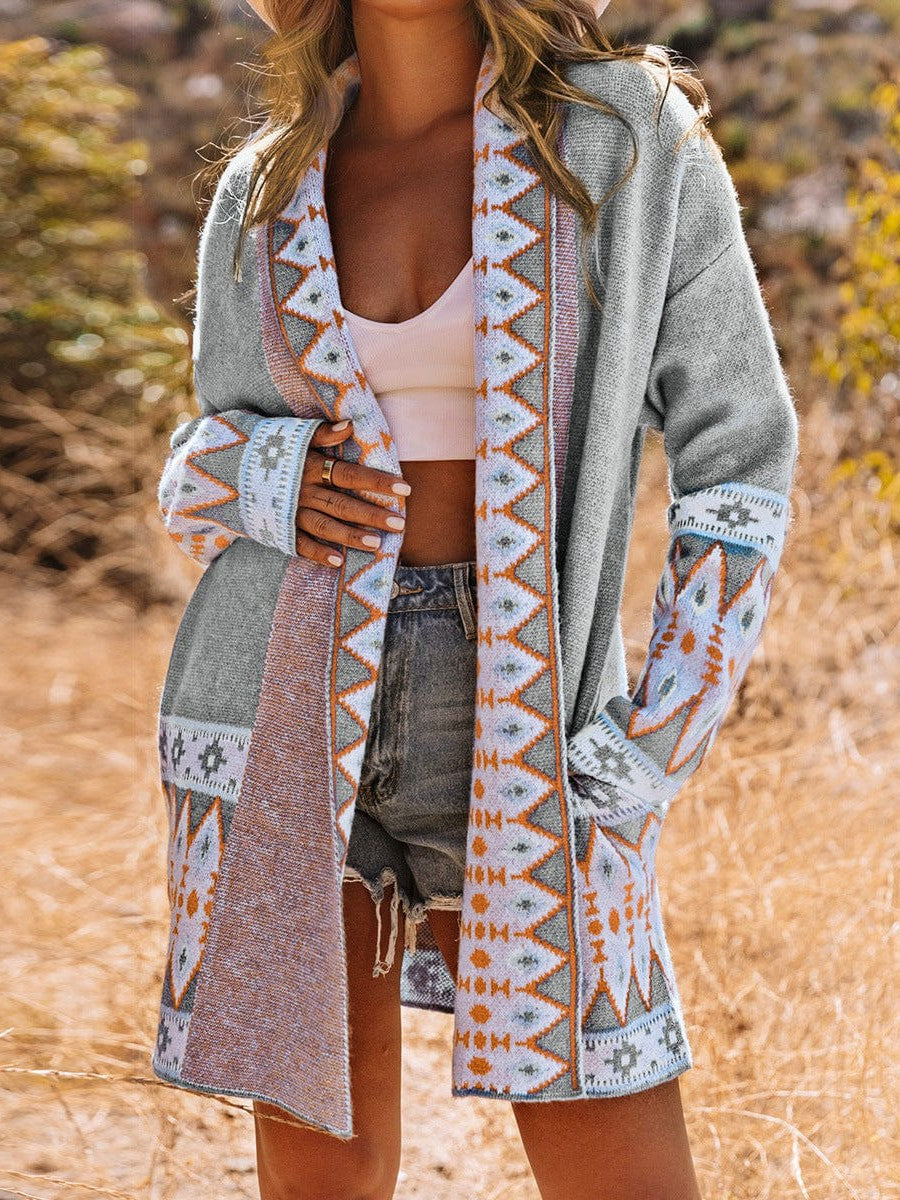 Ethnic Style Geometric Print Knit Cardigan for Street Chic Women