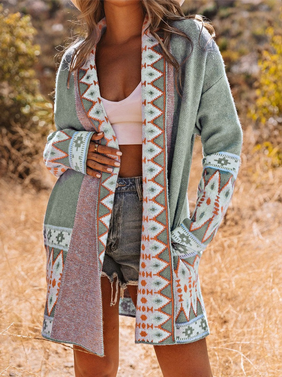 Ethnic Style Geometric Print Knit Cardigan for Street Chic Women