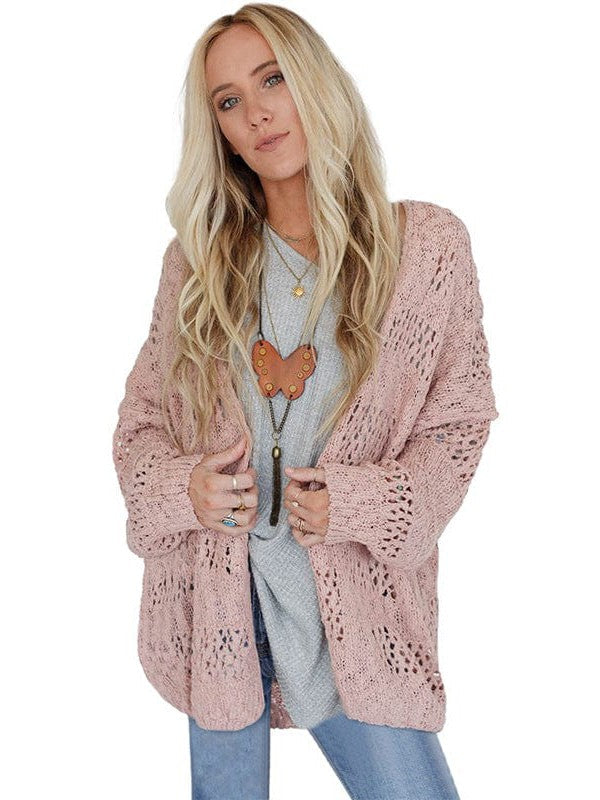 Ethnic Style Knitted Mesh Hollow Women's Cardigan Sweater with Acrylic-Cotton Blend