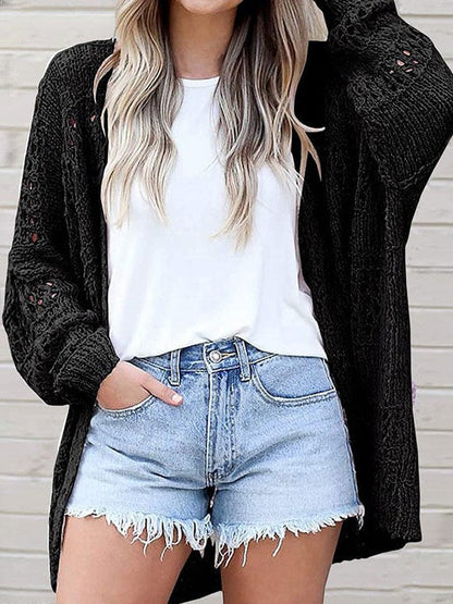 Ethnic Style Knitted Mesh Hollow Women's Cardigan Sweater with Acrylic-Cotton Blend