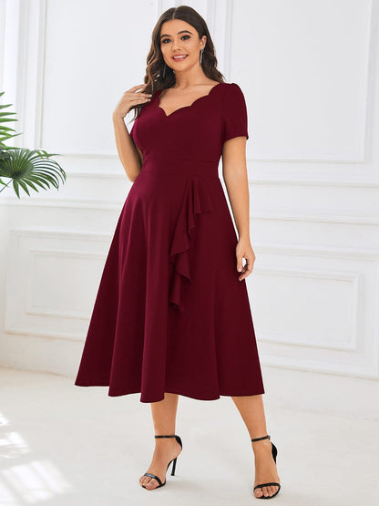 Evening Elegance Deep V Neck A-Line Knee Length Dress with Short Sleeves