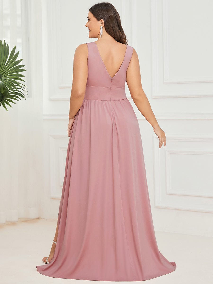 Evening Elegance Plus Size V-Neck Empire Waist High Slit Dress