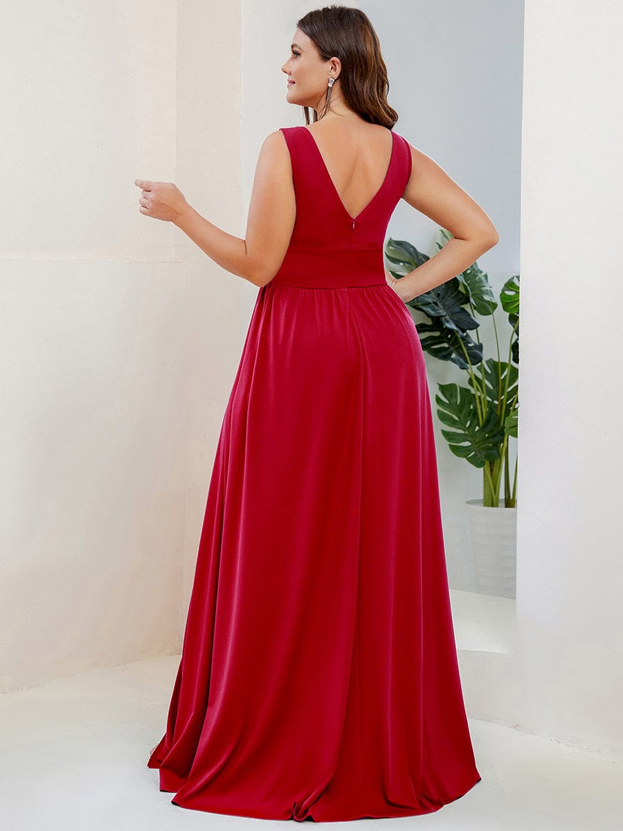 Evening Elegance Plus Size V-Neck Empire Waist High Slit Dress