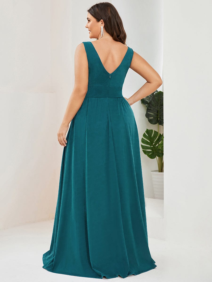Evening Elegance Plus Size V-Neck Empire Waist High Slit Dress