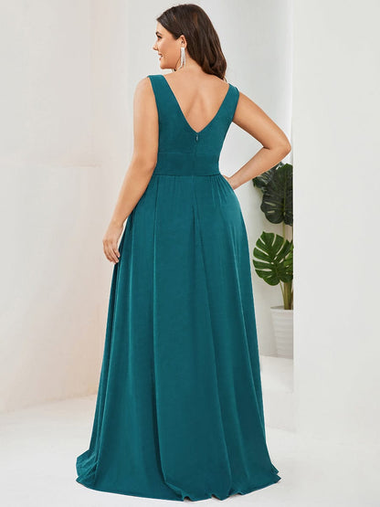 Evening Elegance Plus Size V-Neck Empire Waist High Slit Dress