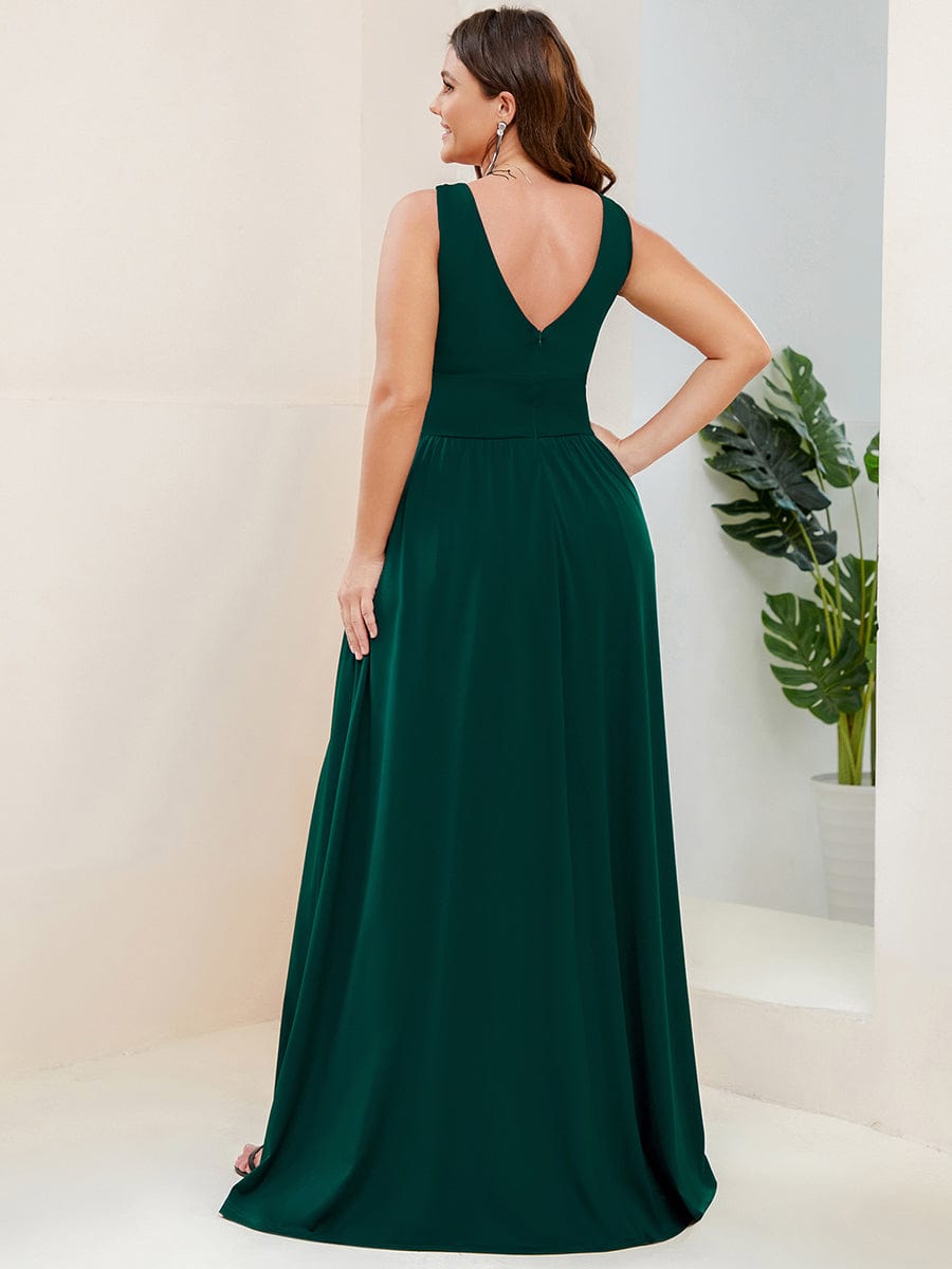 Evening Elegance Plus Size V-Neck Empire Waist High Slit Dress