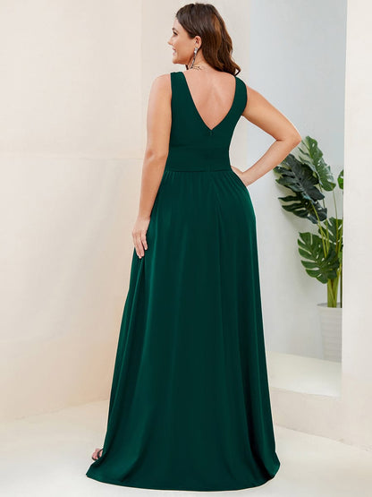 Evening Elegance Plus Size V-Neck Empire Waist High Slit Dress