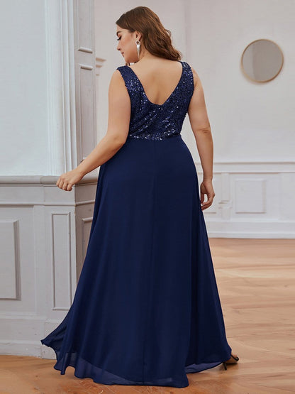 Evening Elegance Plus Size V-neck Sleeveless Dress