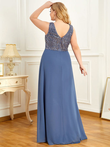 Evening Elegance Plus Size V-neck Sleeveless Dress