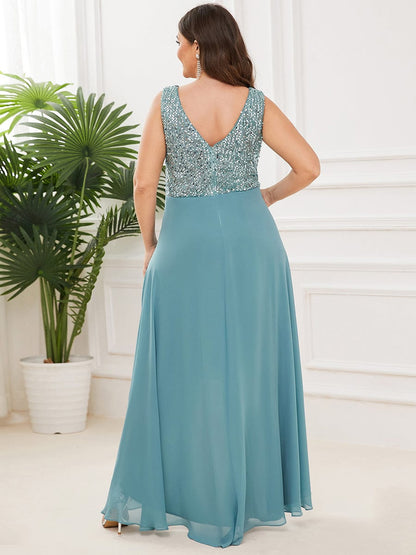 Evening Elegance Plus Size V-neck Sleeveless Dress