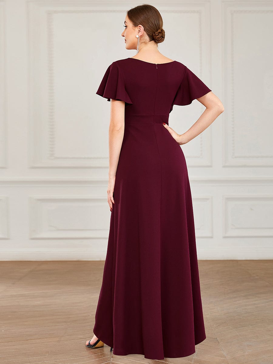 Evening Glamour Deep V-Neck Ruffled Sleeves A-Line Dress