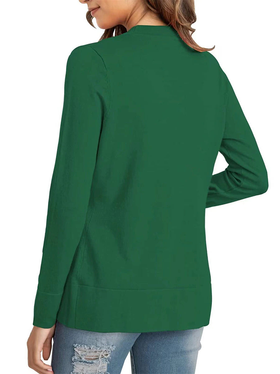 Women's Knitted Cardigan Coat Classic V Neck Long Sleeve Open Front Sweater Fall Solid Color  Cardigans Wine S M L