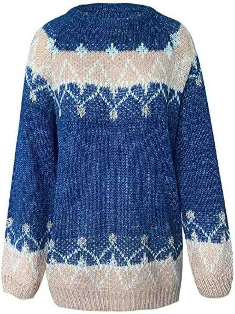 Women's Pullover Sweater Jumper Crew Neck Chunky Knit Knitted Drop Shoulder Fall Winter Daily Holiday Going out Vintage Style Casual Long Sleeve Geometric Black Wine Blue S M L