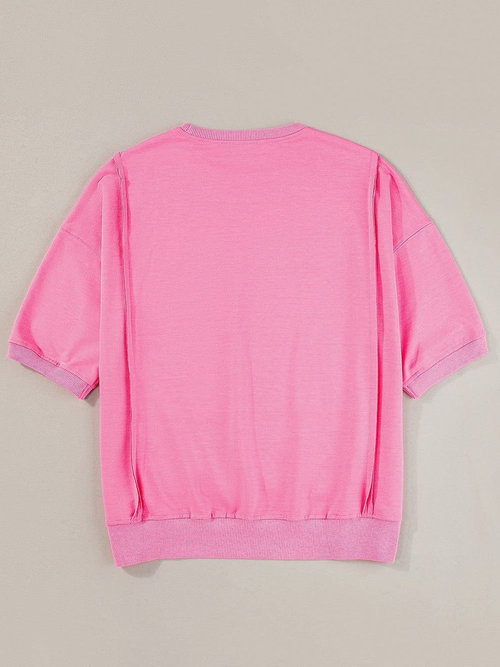 Exposed Seam Pink Split Loose T-Shirt with Chest Pocket