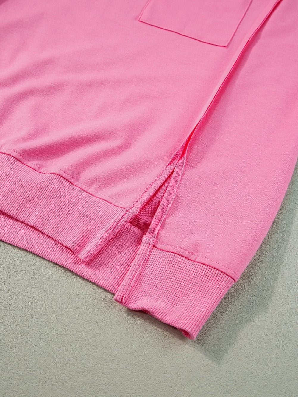 Exposed Seam Pink Split Loose T-Shirt with Chest Pocket