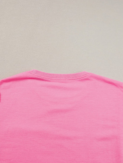 Exposed Seam Pink Split Loose T-Shirt with Chest Pocket