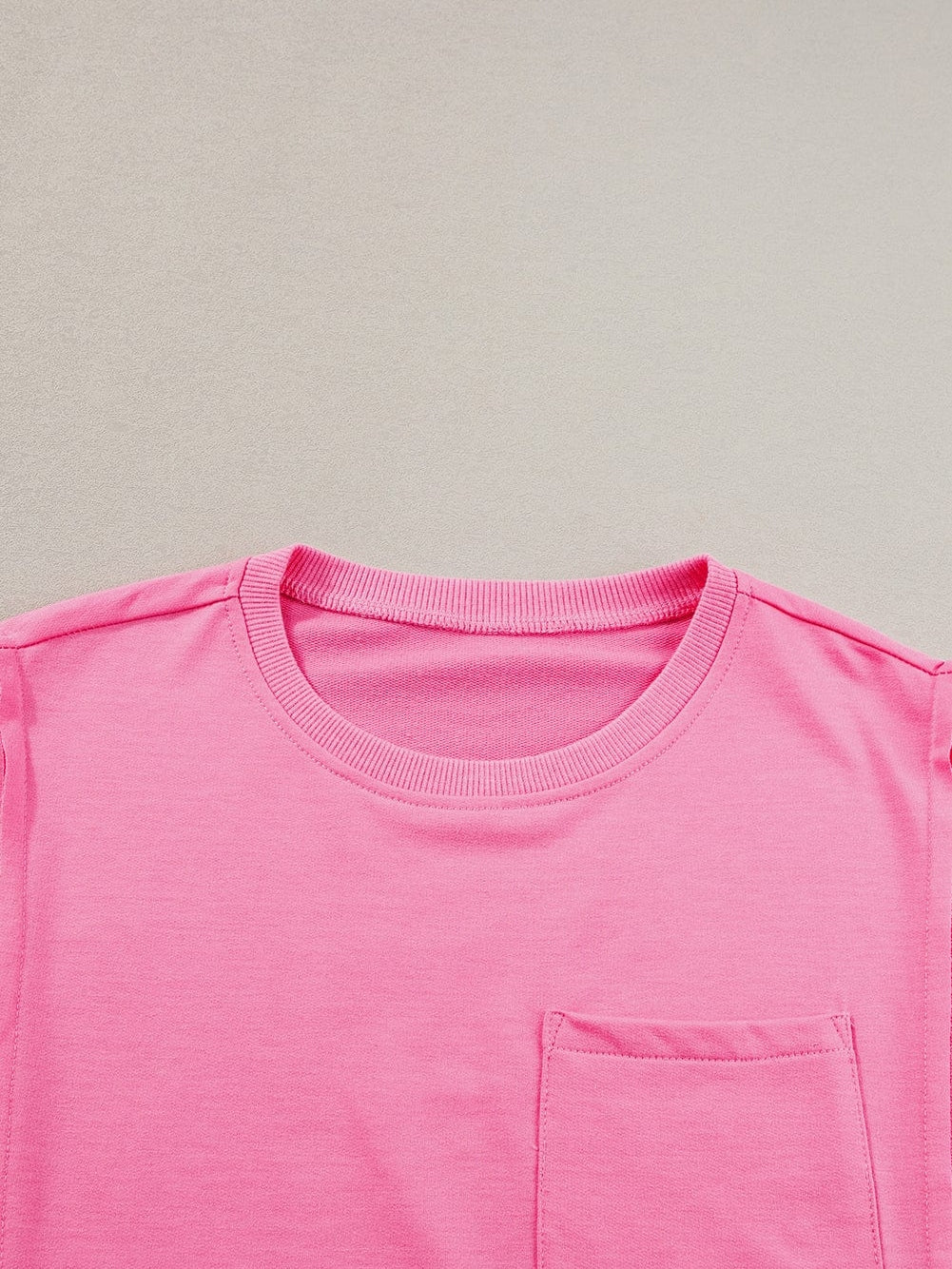 Exposed Seam Pink Split Loose T-Shirt with Chest Pocket