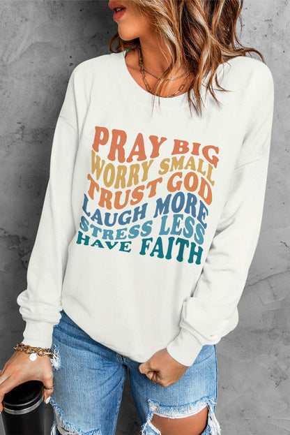 Expressive Beige Letter Graphic Print Pullover Sweatshirt
