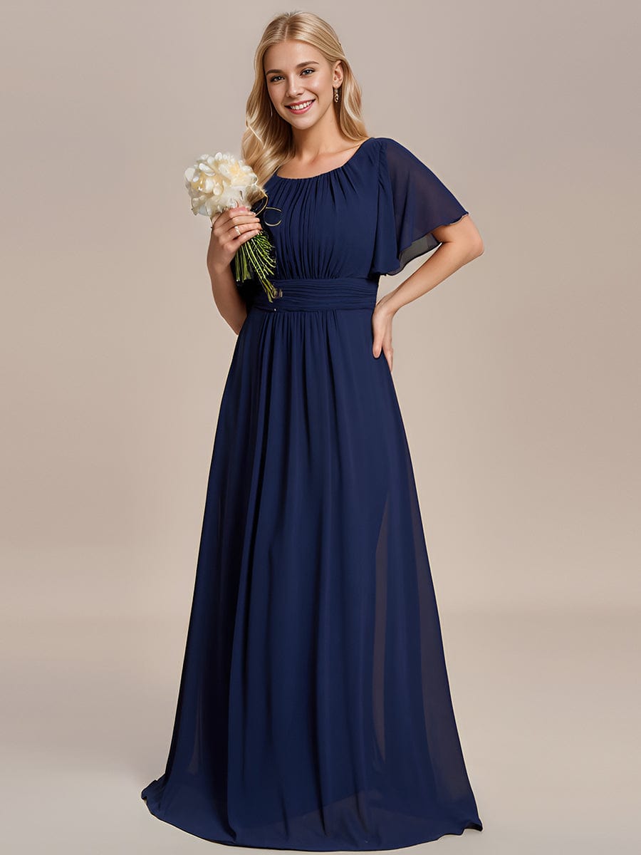 Exquisite Chiffon Pleated A-Line Bridesmaid Dress with Round Neckline