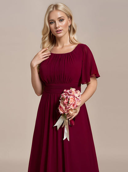 Exquisite Chiffon Pleated A-Line Bridesmaid Dress with Round Neckline