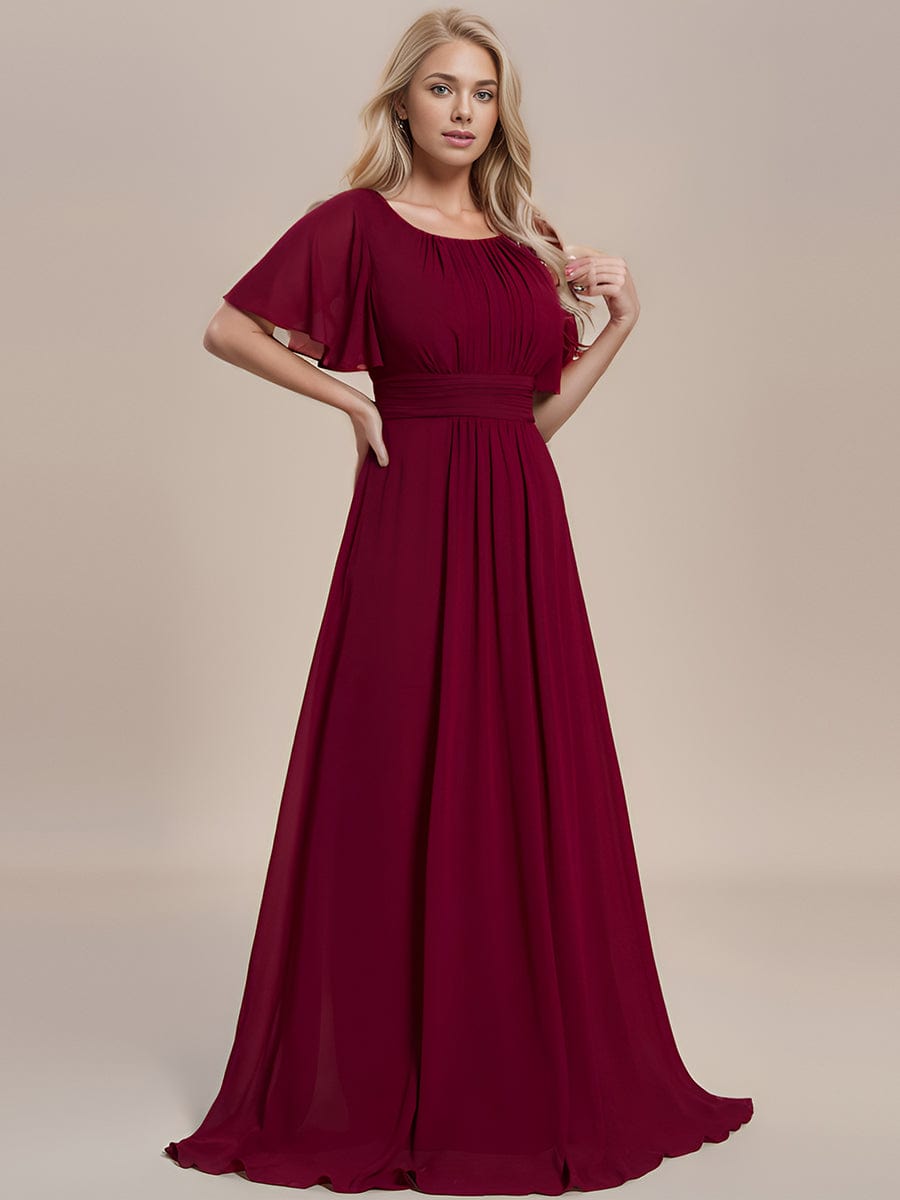 Exquisite Chiffon Pleated A-Line Bridesmaid Dress with Round Neckline