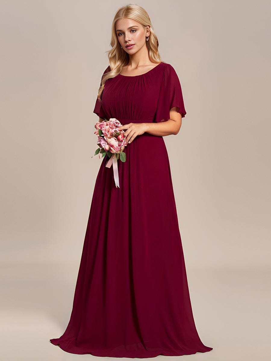 Exquisite Chiffon Pleated A-Line Bridesmaid Dress with Round Neckline