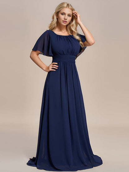 Exquisite Chiffon Pleated A-Line Bridesmaid Dress with Round Neckline